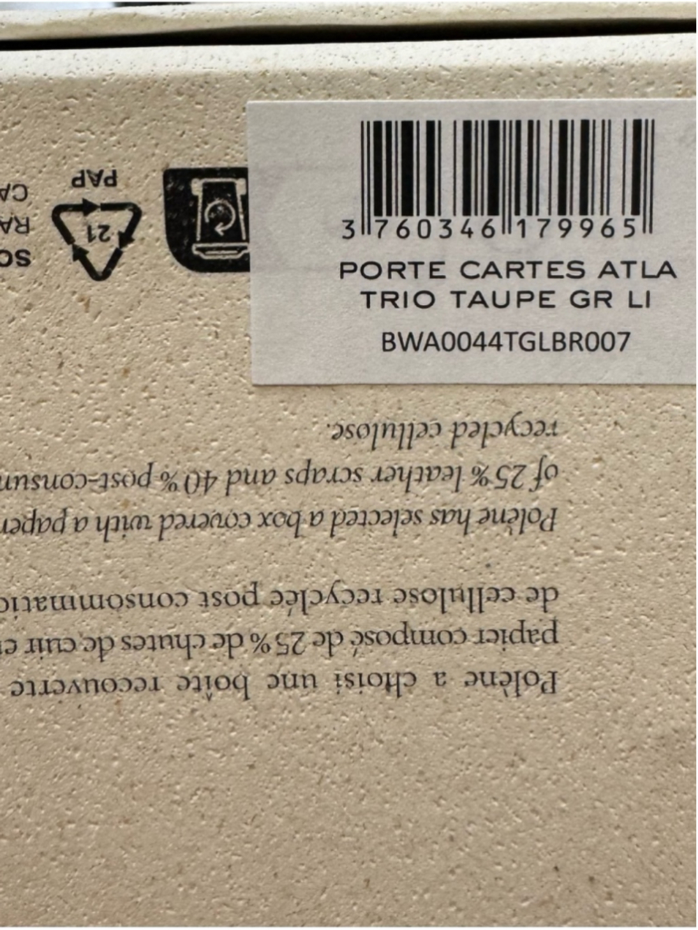 Polène Atla Trio Taupe Leather Zip Card Holder Wallet NIB Made in Spain - Picture 6 of 6